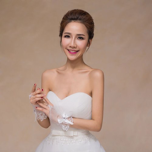 Wedding Accessories Gloves White Lace Bow Fingerless Beaded Finger Gloves Fingerless Bridal Wedding Gloves