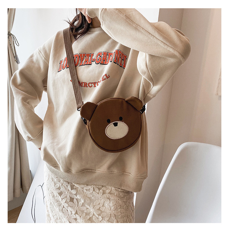 New Fashion Cute Bear Canvas Student Shoulder Bag Mobile Phone Bag Cute Cute Embroidery Cartoon Bag display picture 45