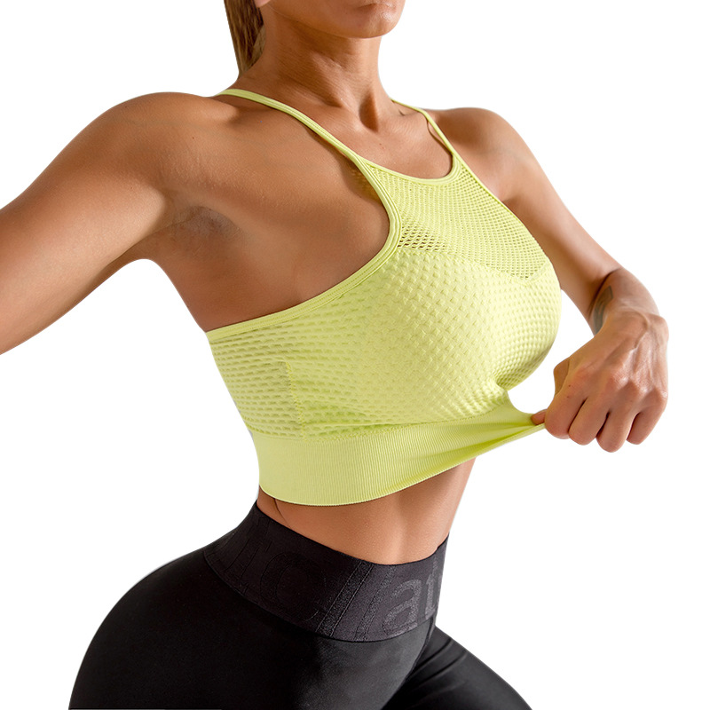 Shock Proof Gathered Yoga Sports Bra Quick Dry Mesh Hollow Fitness Vest Underwear Two Piece Set Women