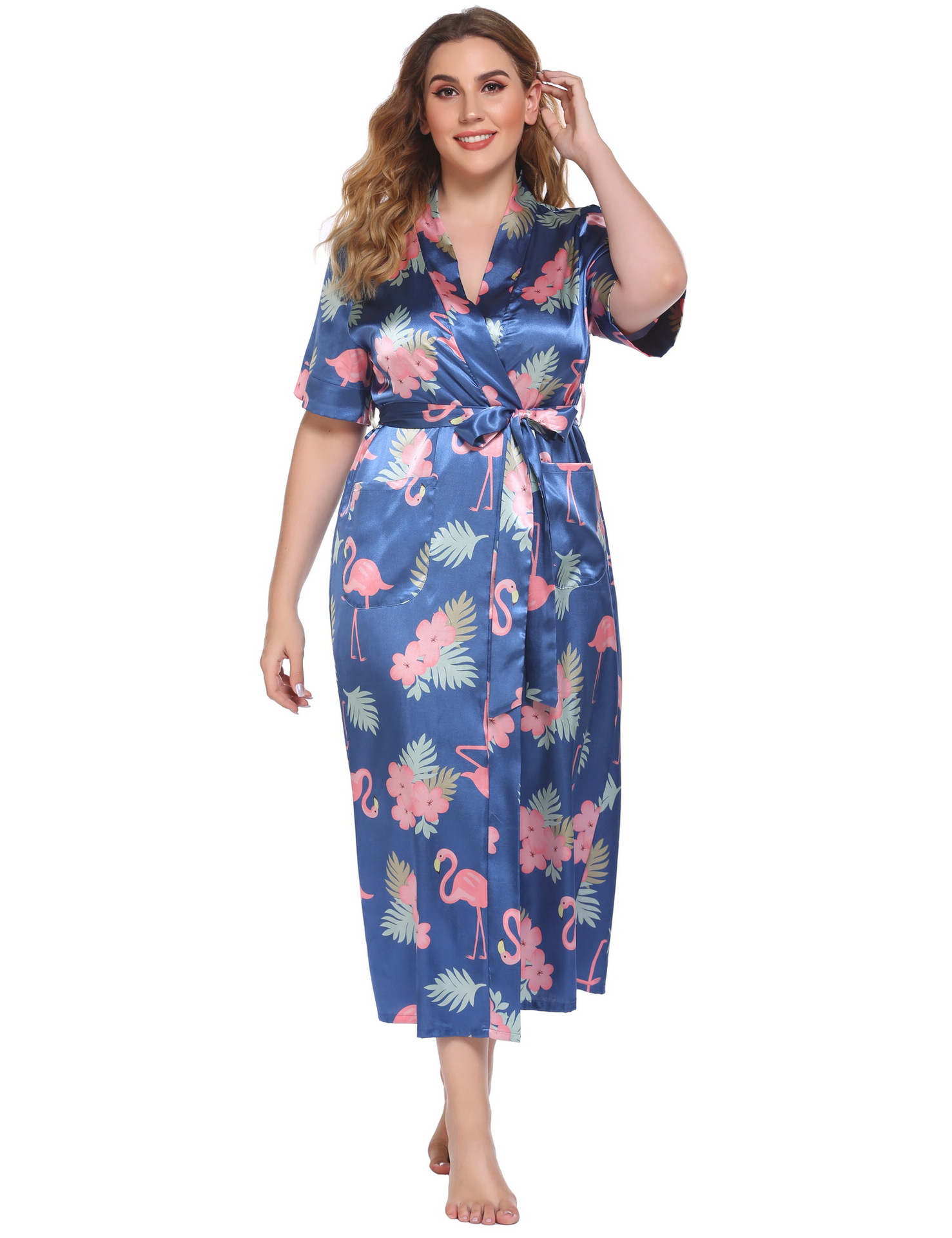 【热销现货】新款亚马逊服装欧美外贸大码印花家居睡袍女装睡衣