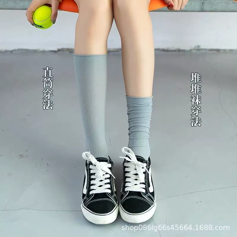 Velvet swan, Japanese summer thin knee socks, mid-length, Korean style