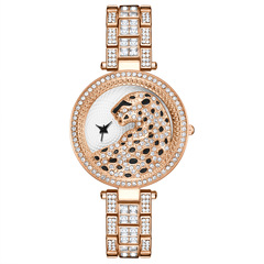 Gold Leopard Diamond Fashion Women's Quartz Watch, Elegant Ladies' Bracelet Watch, Black Panther Diamond Women's Watch
