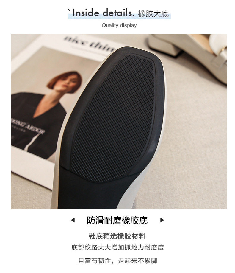 Giày lười nữ mũi vuông gót vuông 3–5 cm kiểu Anh, da sợi mảnh, form rộng size lớn — Màu mơ, Màu đen chi tiết 12