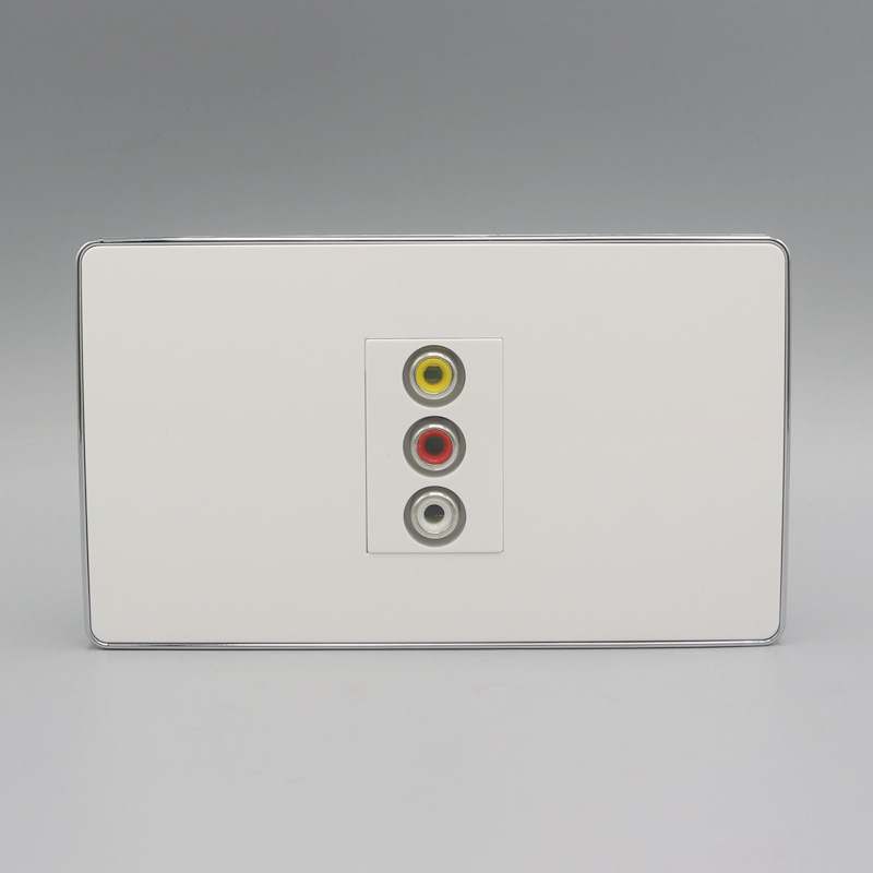 银边 120型一位三孔红黄白音视频直插面板  AV莲花音视频插座面板