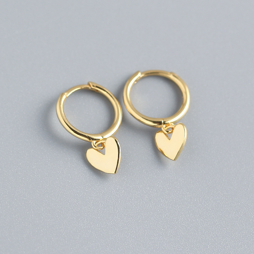 Electroplating Gold Plating Process 925 Sterling Silver Ear Needle Material Fashion Heart Shape Silver Drop Earrings 1 Pair