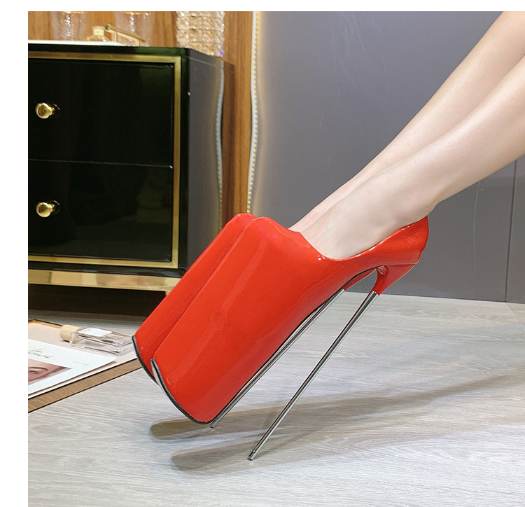 Giày cao gót nữ mũi nhọn gót kim loại 30 cm cỡ lớn — Màu đen da bóng chi tiết 17