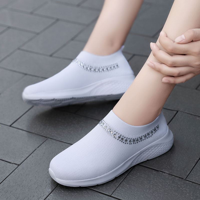 Women's Shoes Rhinestone Elastic force Socks leisure time Cross border light middle age Mom shoes the elderly Large 42