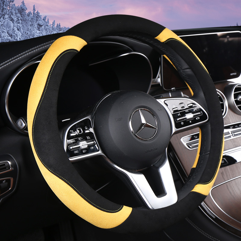 跨境专供秋冬季新款方向盘套反绒毛绒棉布保暖把套时尚男女通用