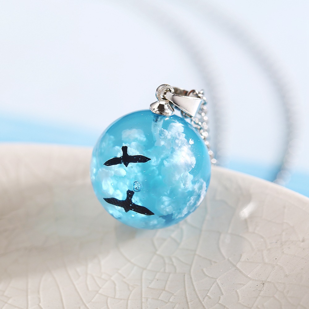 New Blue Sky White Cloud Bird Necklace Retro Simple Clavicle Chain Wholesale display picture 7