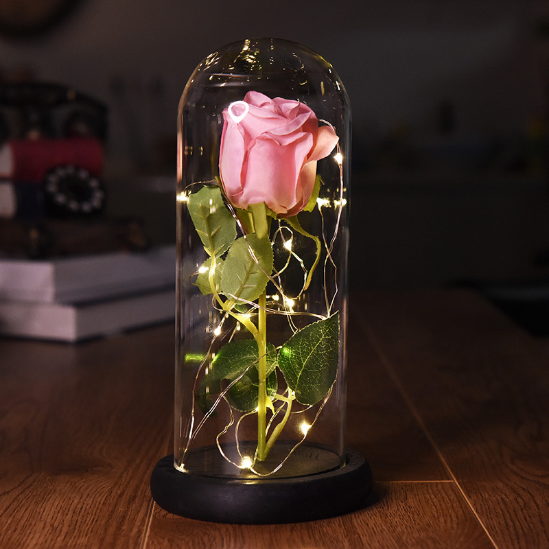Directo de fábrica creativa base madera belleza Rosa lámpara flor eterna cubierta cristal artesanía adornos