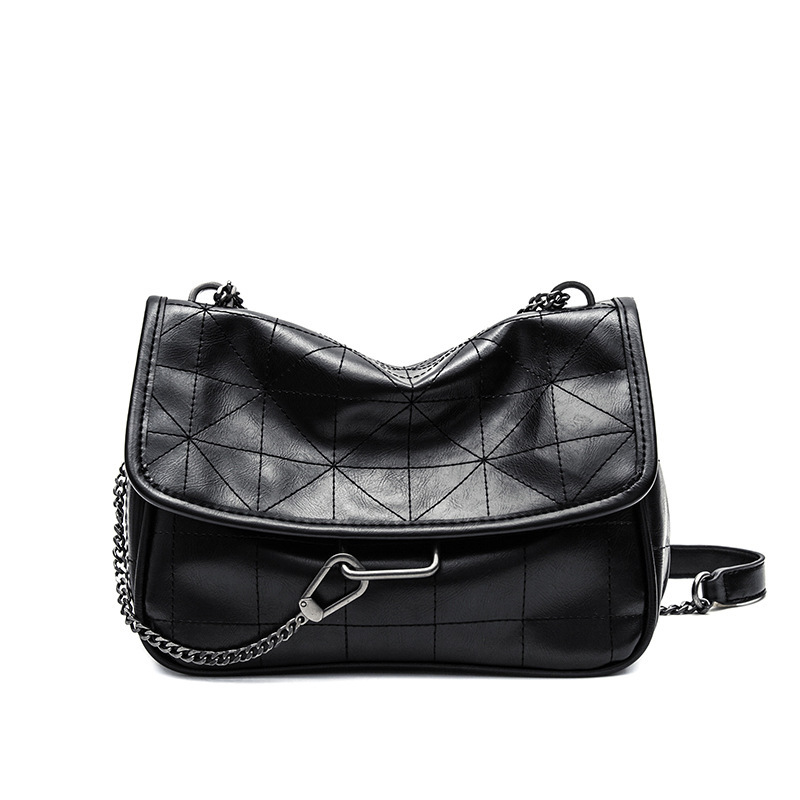 Black Versatile Rock Soft One Shoulder Crossbody Lingge Chain Wandering Women's Bag_voghion.com