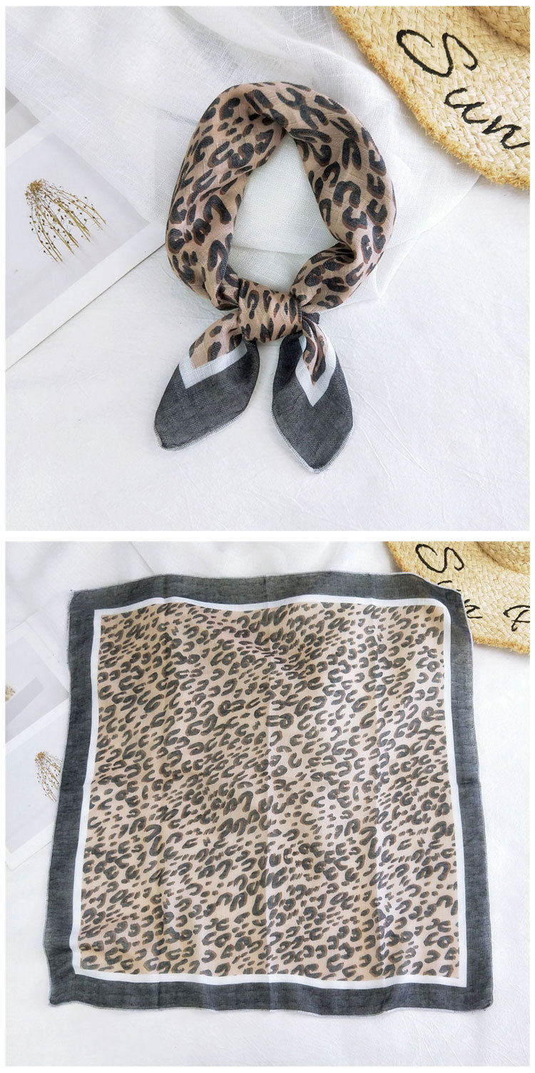 Fashion Leopard Print Cotton Linen Small Square Silk Scarf Wholesale display picture 17