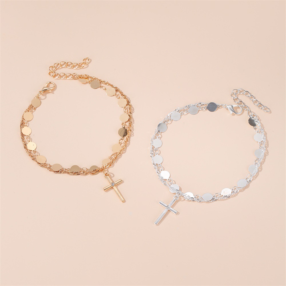 New Bracelet Temperament Simple Cross Bracelet Ladies Fashion Disc Double Layer Ladies Bracelet Wholesale Nihaojewelry display picture 5