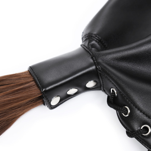 Adult products black leather headgear disassembled braids adult products wig stage sm toy headwear foreign trade export