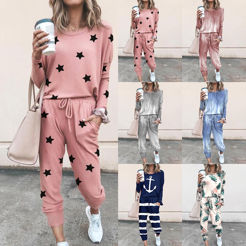 loose printing long-sleeved fashion casual set NSZH33913