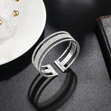 跨境钢丝手镯饰品五排满钻手饰爪链开口弹性手镯厂家直销B298