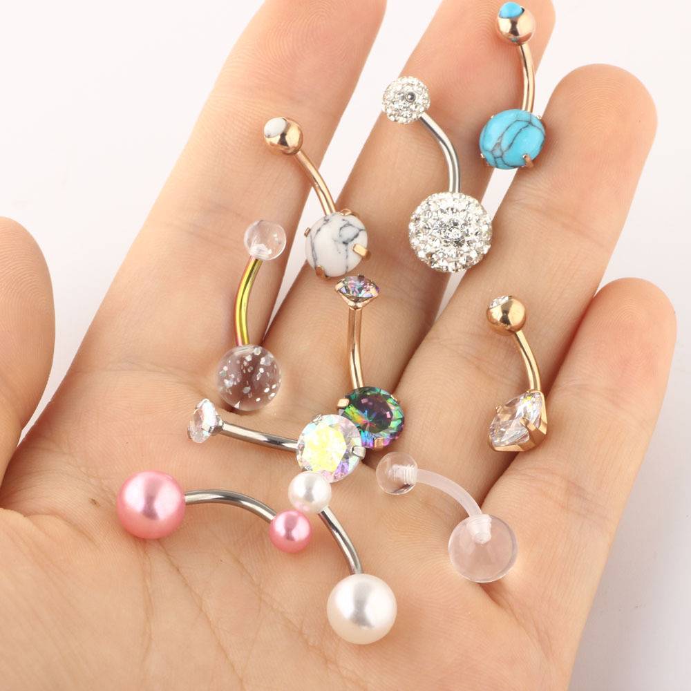 Amazon Top Seller 10-Piece Stainless Steel Zircon Silver Belly Button Ring Set Body Piercing Jewelry Wholesale detail image 8