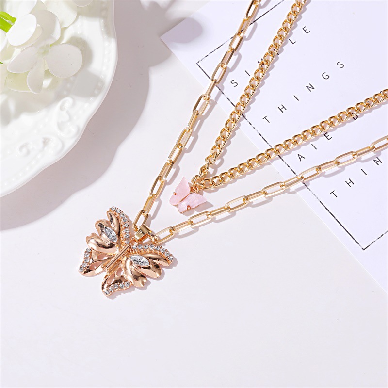 New Necklace Bohemian Fashion Metal Size Butterfly Pendant Double Necklace Wholesale Nihaojewelry display picture 3