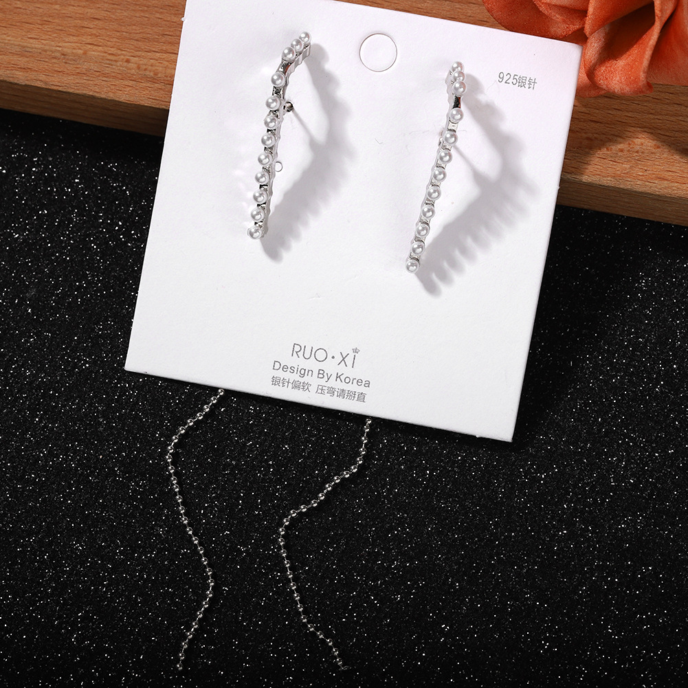 925 Silver Needle Fashion Simple Alloy Pearl Earrings Ball Tassel Earrings Women display picture 5