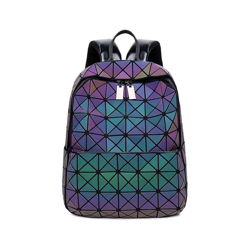 Instagram recommends Korean laser luminous diamond grid students, boys and girls, chameleon backpack, geometric bag_voghion.com