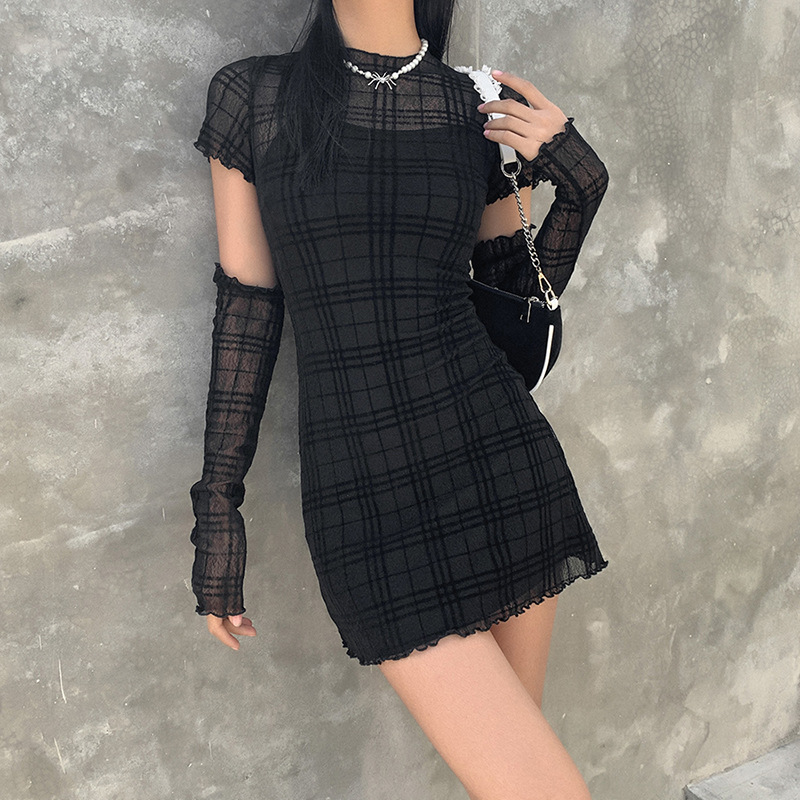 2020 Cross-Border European And American Style Autumn Winter New Women's Slim Fit High Waist Bodycon Fashion Plaid_ecoleips.com