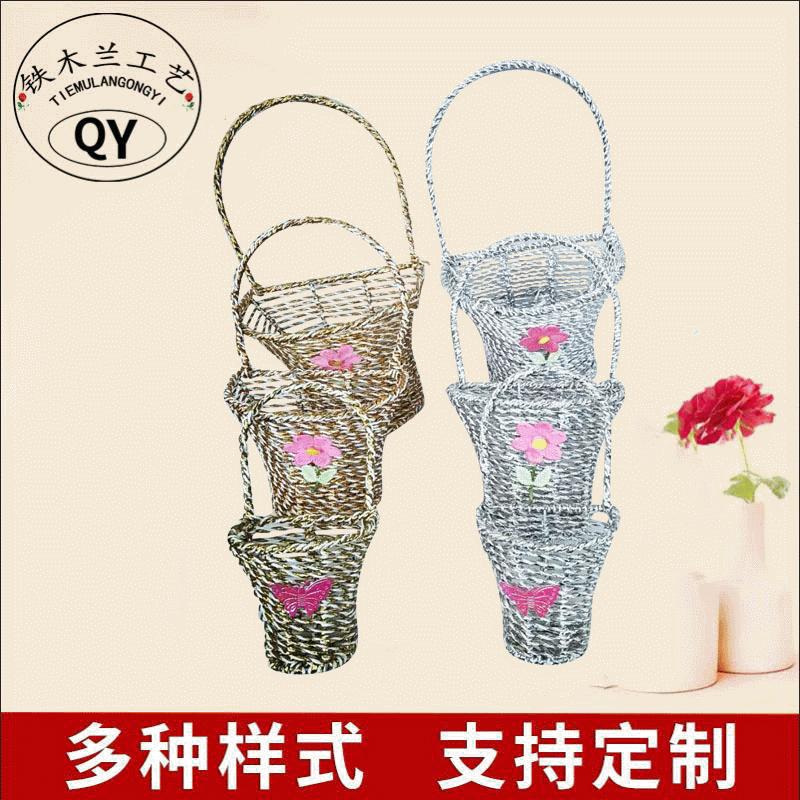 Wall hanging manual weave Flower basket a living room balcony Rattan Wall hanging Pastoral wind decorate Dried flowers weave Flower basket