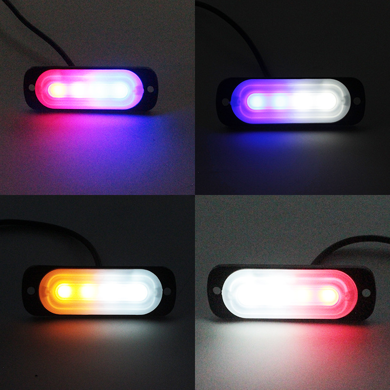 Nueva guía de luz lateral ultra-delgada luz de flash Luz de camión luz de advertencia luz estroboscópica 12-24V 4Led