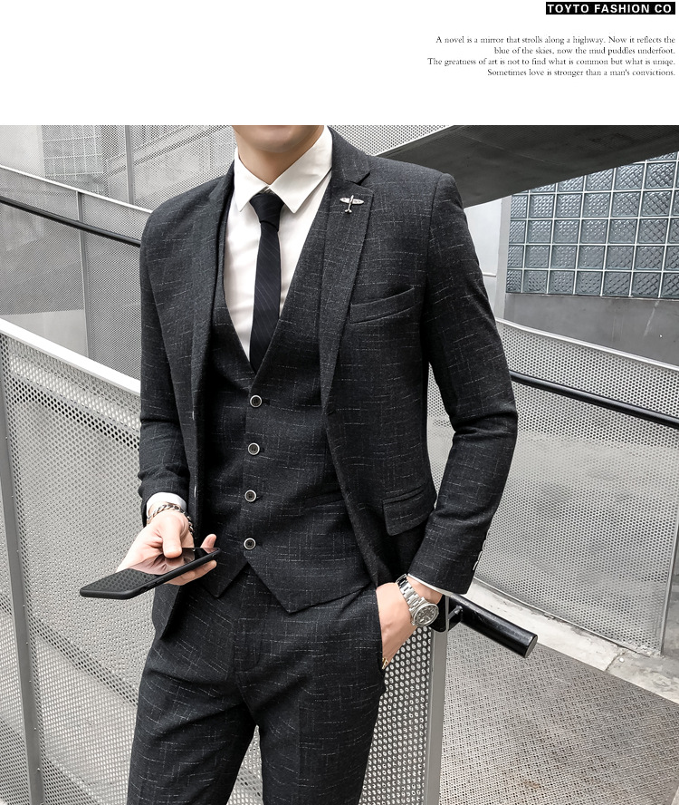 1 Spring And Autumn Men's Suit Set Korean Version Slim Fit Trendy Youth Business Formal Wear Handsome Casual Blazer_viptrois.com