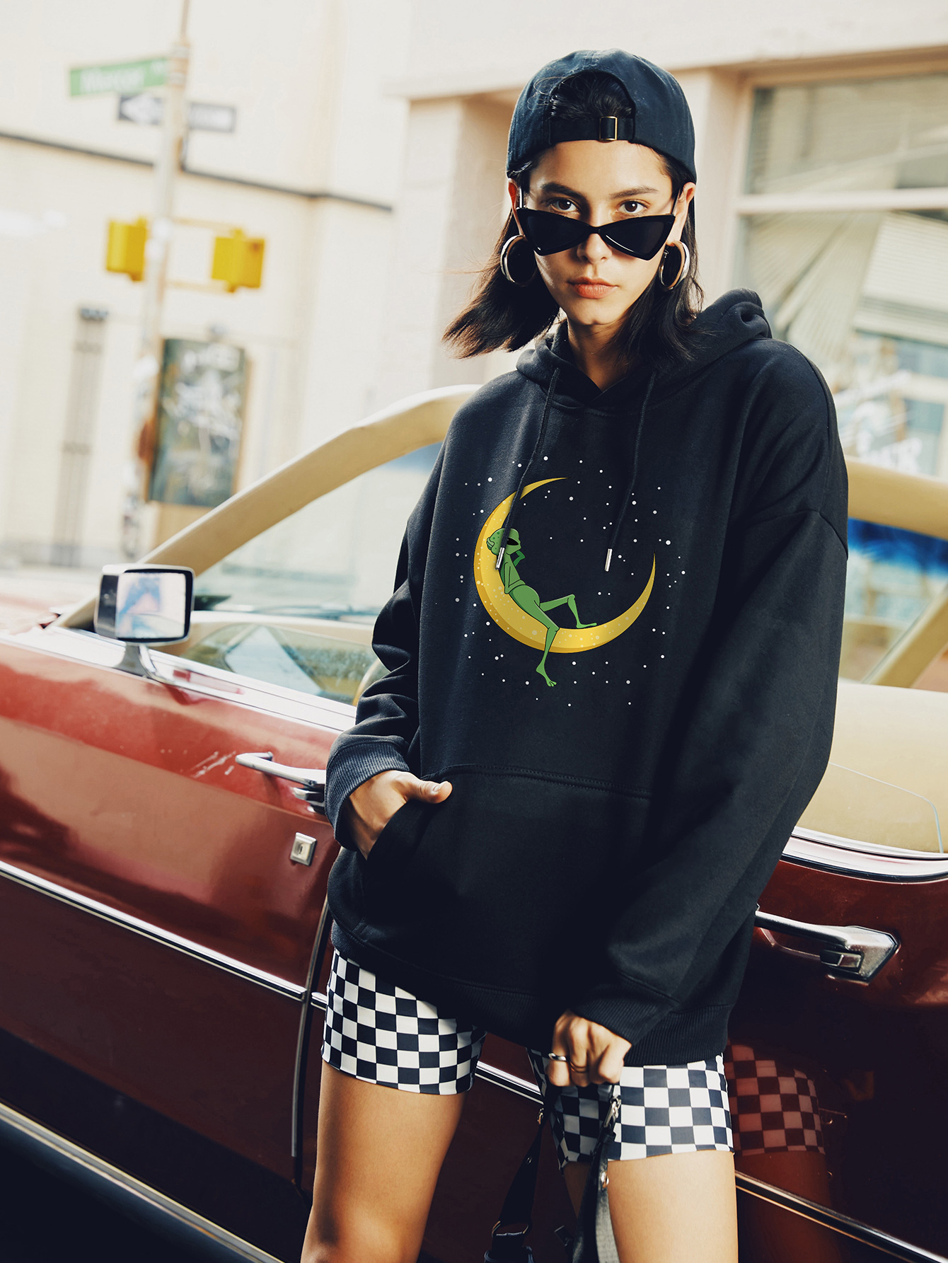 Alien Print Street Casual Hooded Sweater Hoodies For Women NSSN1747