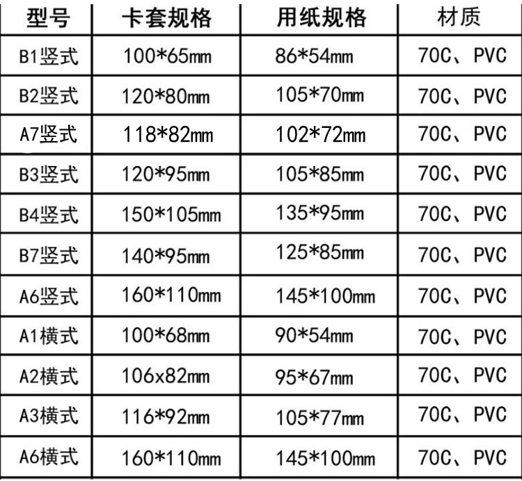 硬卡套尺码750