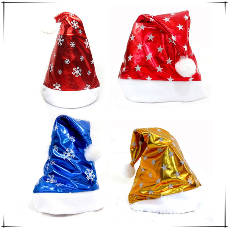 Fabricante Yiwu suministro de tela láser de nieve sombrero de Navidad sombrero de Santa Claus sombrero de Navidad