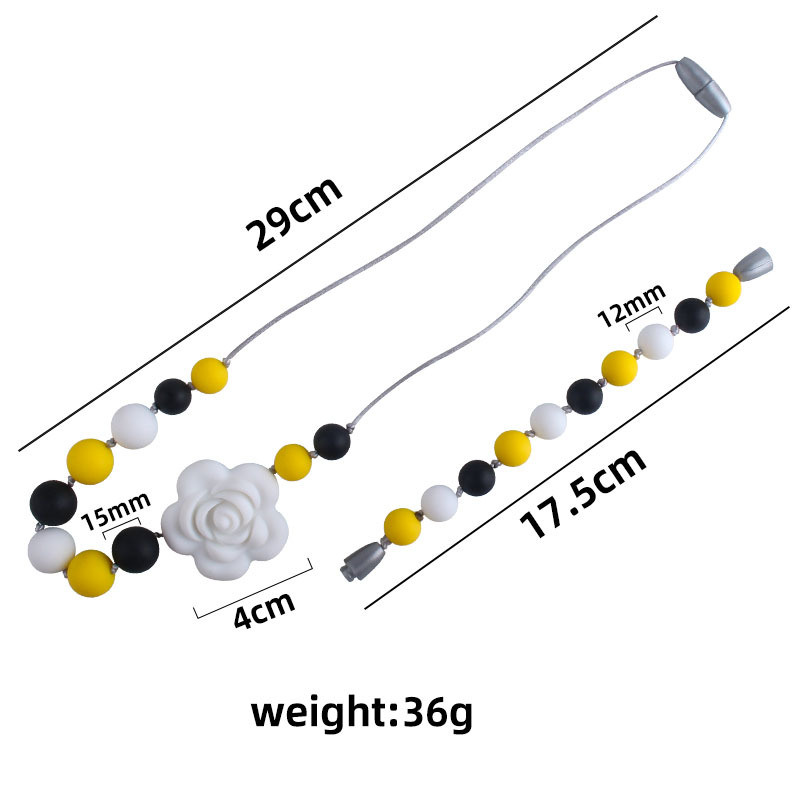 Venta caliente forma de Rosa collar de silicona mordedor masticable colgante infantil molar mordedor de silicona pulsera de cuentas