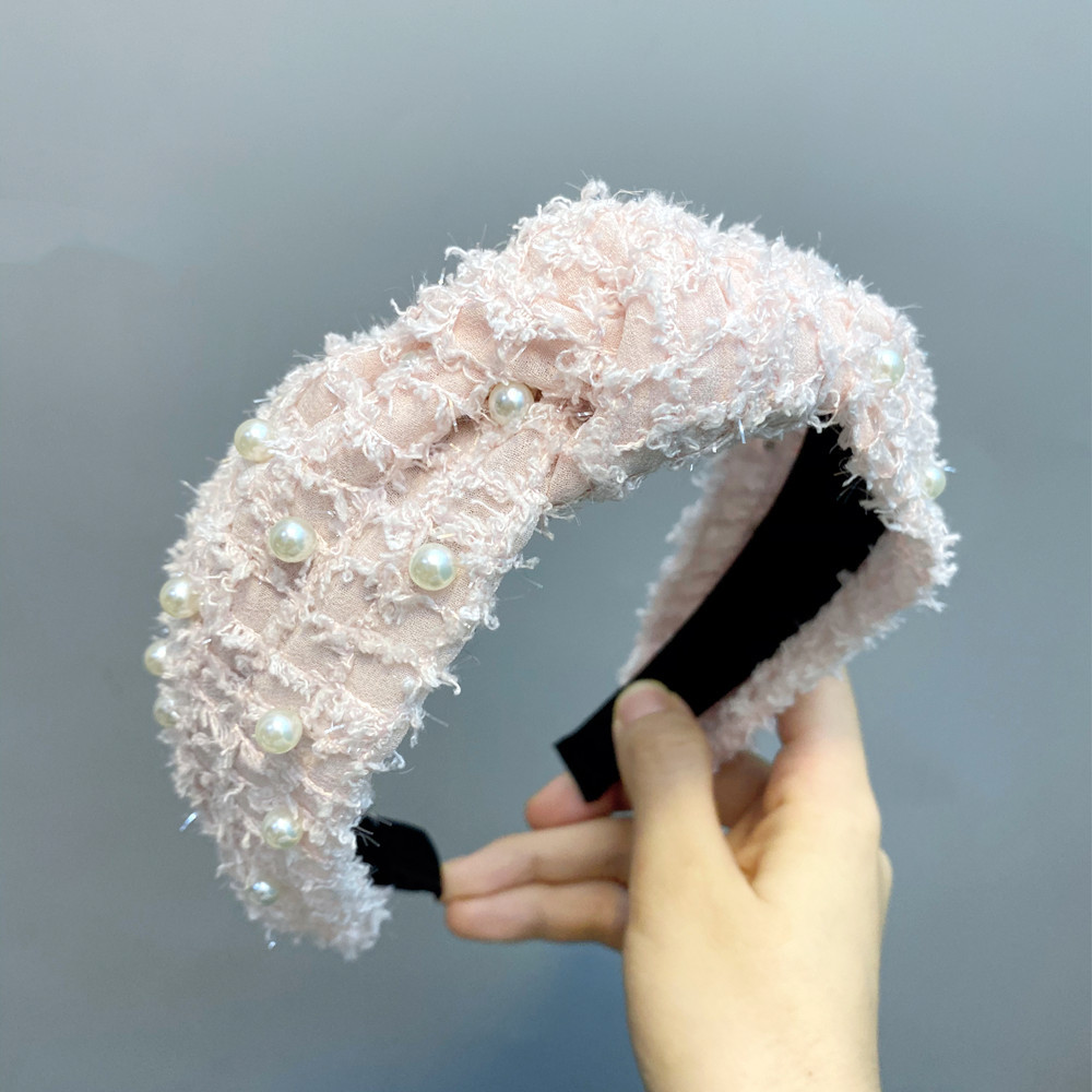 Feather Yarn Nail Pearl Knotted Headband display picture 6