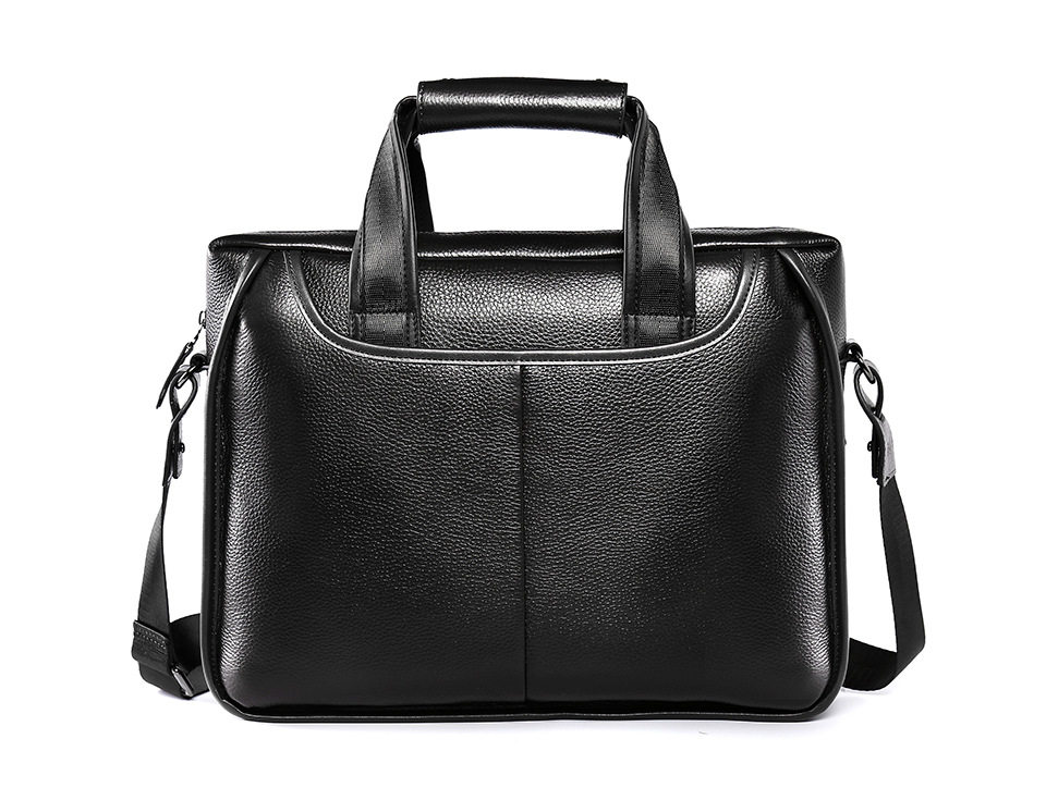 Túi đeo chéo nam da bò thật vân vải thiều, túi đeo vai ngang kiêm túi xách công sở 37×27×9 cm — Màu cà phê, Màu đen chi tiết 9