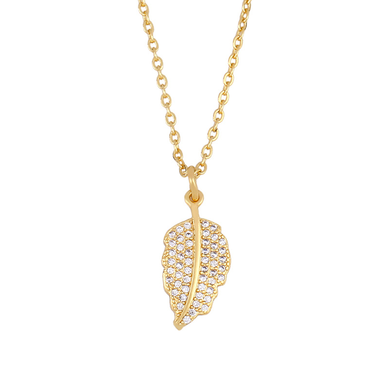 Colgante De Collar De Palma De Diamante Hip-hop Collar De Hoja De Oro Barato Para Mujer display picture 4
