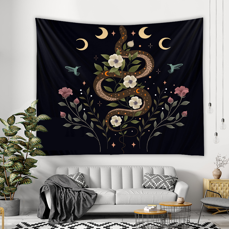 Flower Moon Phase Snake Tapestry Bedroom Home Decoration Background Cloth Wall Hanging Tapestry display picture 1