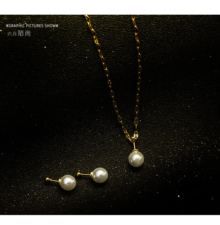 Stainless Steel Pearl Earrings Necklace display picture 18