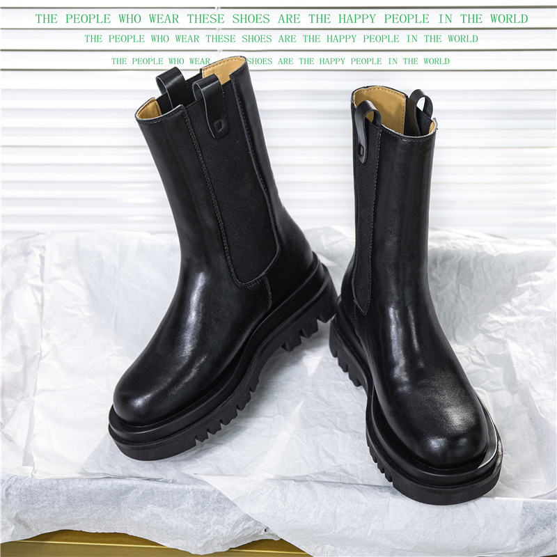 mona同款真皮马丁靴女2021秋冬季切尔西烟筒靴短筒靴子女鞋boots|ru