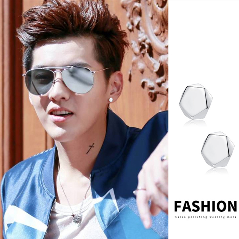 S925 Silver earrings men and women Bone nail new pattern Schoolboy Earrings Geometry Trendsetter black Earrings