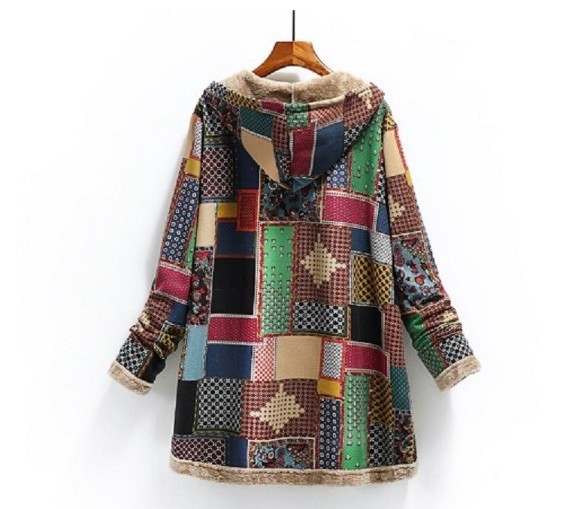 Women's Fashion Color Block Printing Single Breasted Coat Woolen Coat display picture 5