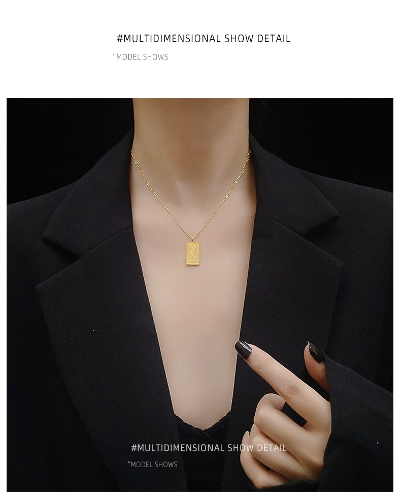 Elizabeth Double Face Image Clavicule Collier Long Collier Clavicule Carré display picture 3