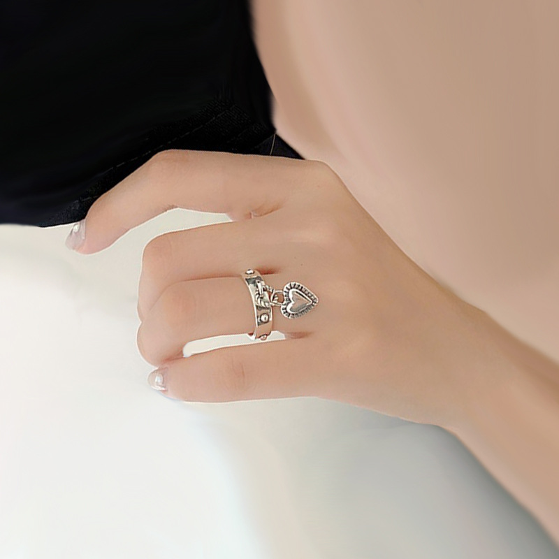 Heart Shape Pattern Retro Lady Streetwear Heart Shape Copper Plating Charm Ring