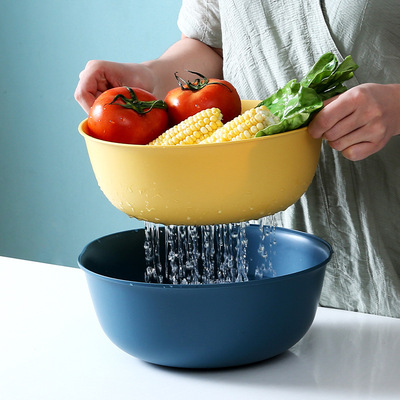 海纳千储创意北欧水果盘客厅家用厨房菜篮子双层沥水洗菜盆水果篮