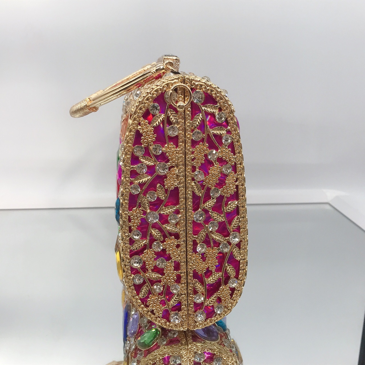 Túi clutch dạ tiệc nữ đính đá quý kim cương phong cách Âu Mỹ, kích thước 19×13.5×7 cm — Hoa violet chi tiết 10