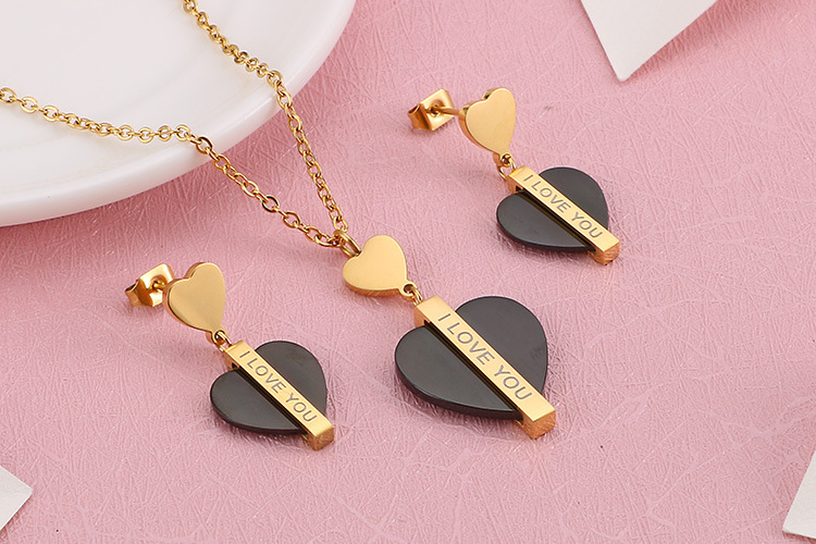 fashion stainless steel heart-shaped lettering necklace earrings set wholesale Nihaojewelry