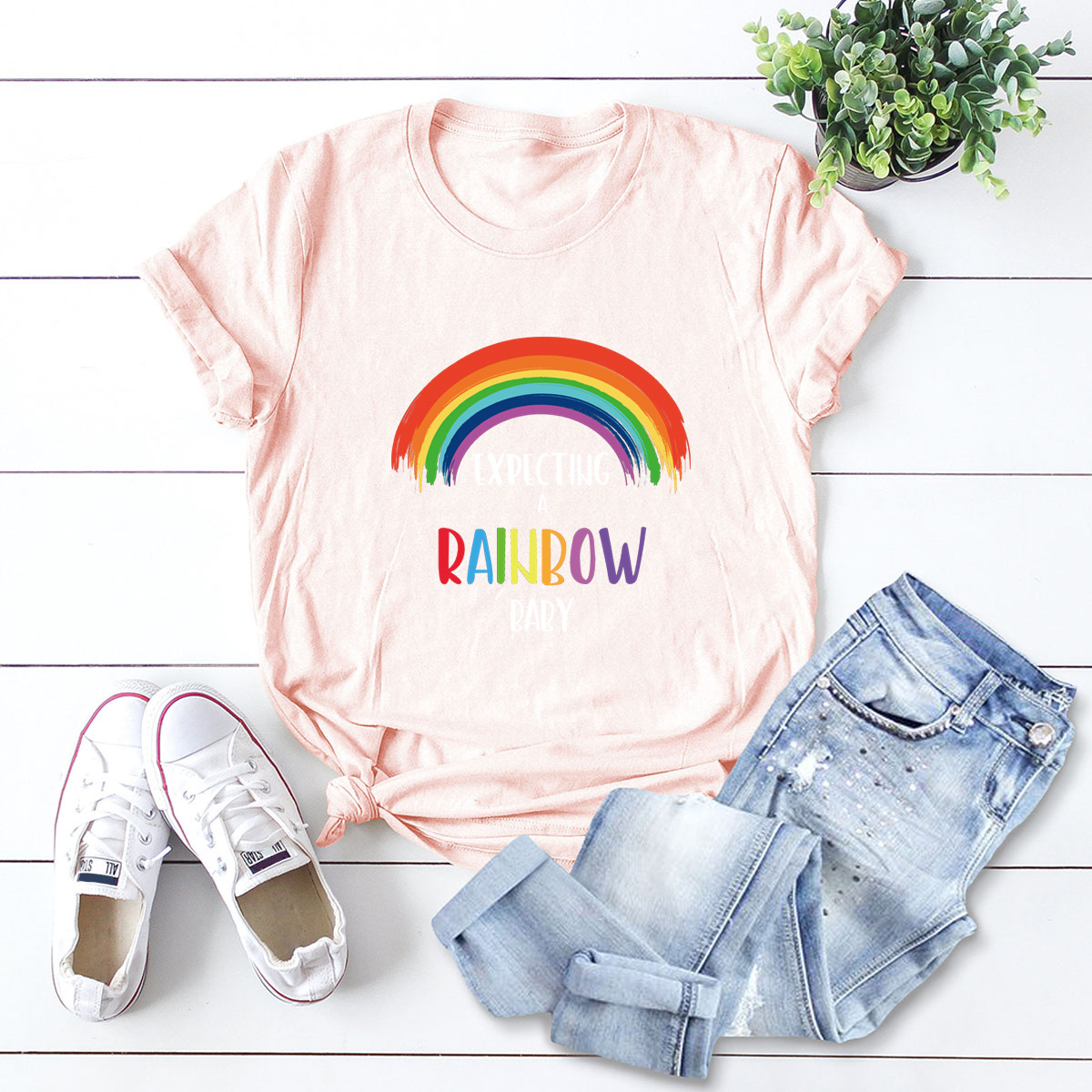 cute letters rainbow cotton short-sleeved t-shirt  NSSN13836