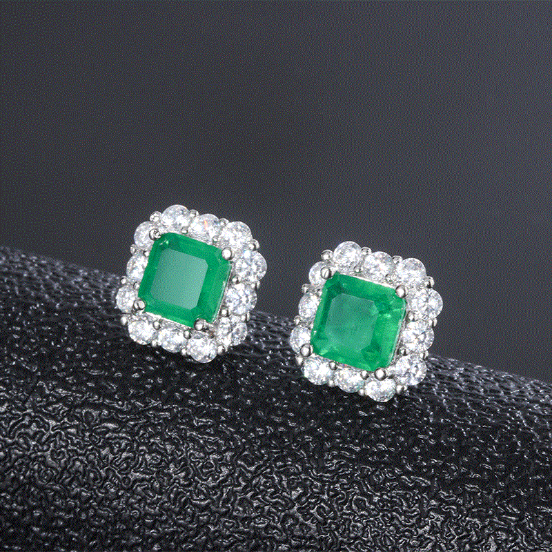 Zhuang Sheng joyería colorido tesoro europeo y americano popular Esmeralda pendientes joyería vintage pendientes de comercio exterior