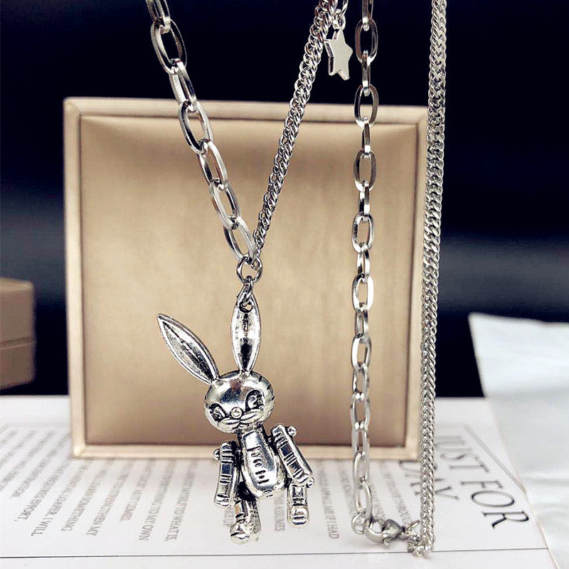 Titanium Steel Necklace Mechanical Rabbit Design Hiphop Style_voghion.com