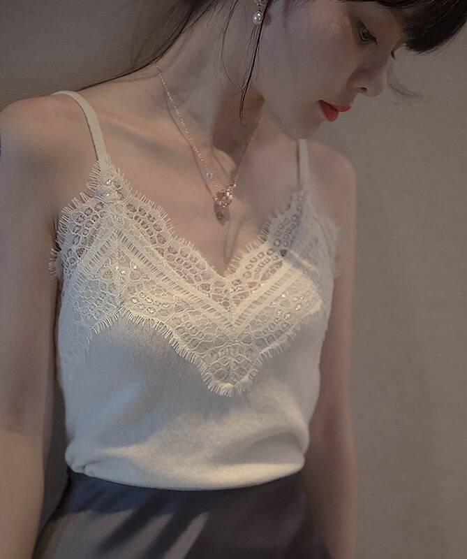 White Lace Vest Women's Knitted Sleeveless Inner Wear Base Slim-fit Small Sling Inner Wear Outer Wear Fashionable Sexy Top for Summer