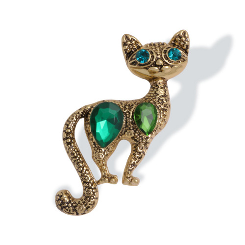 New retro simple personalized animal series brooch, fashionable European and American electroplated antique gold versatile kitten corsage